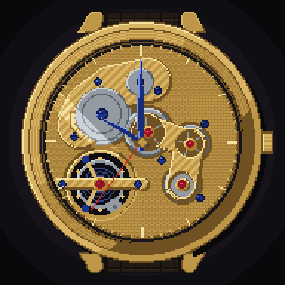 A finished watch: a yellow-gold tourbillon, cased and strapped, its movement showing through a skeleton dial